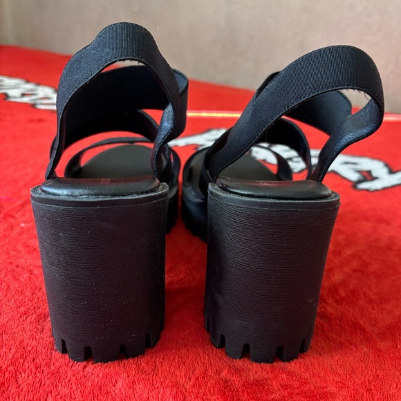 Madden Girl Londen Platform Sandals Sz 9M Block Heel Black Elastic Ankle Strap - Picture 4 of 6